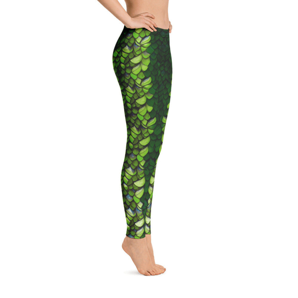 Low Waist Swim Leggings in Green - Side View