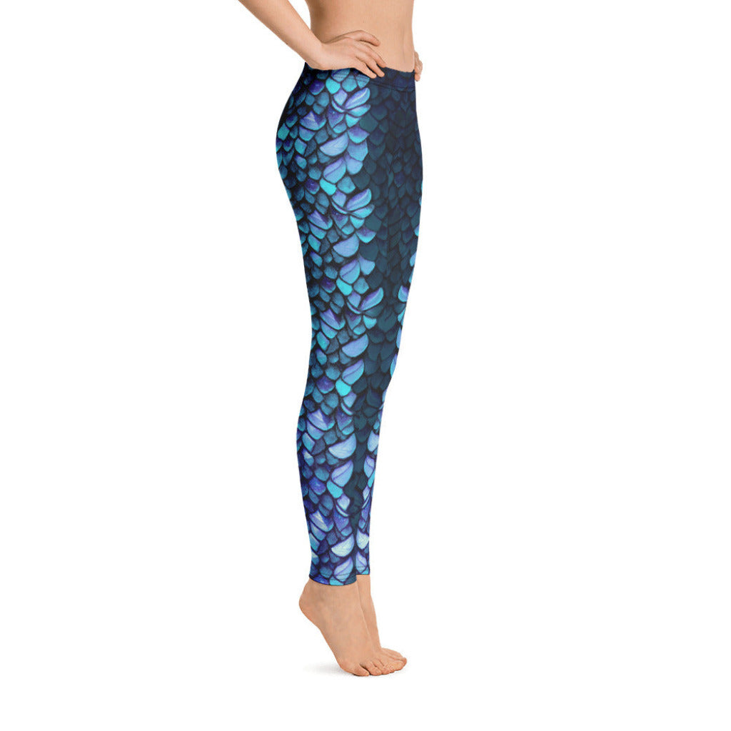 Low Waist Swim Leggings in Blue - Side View