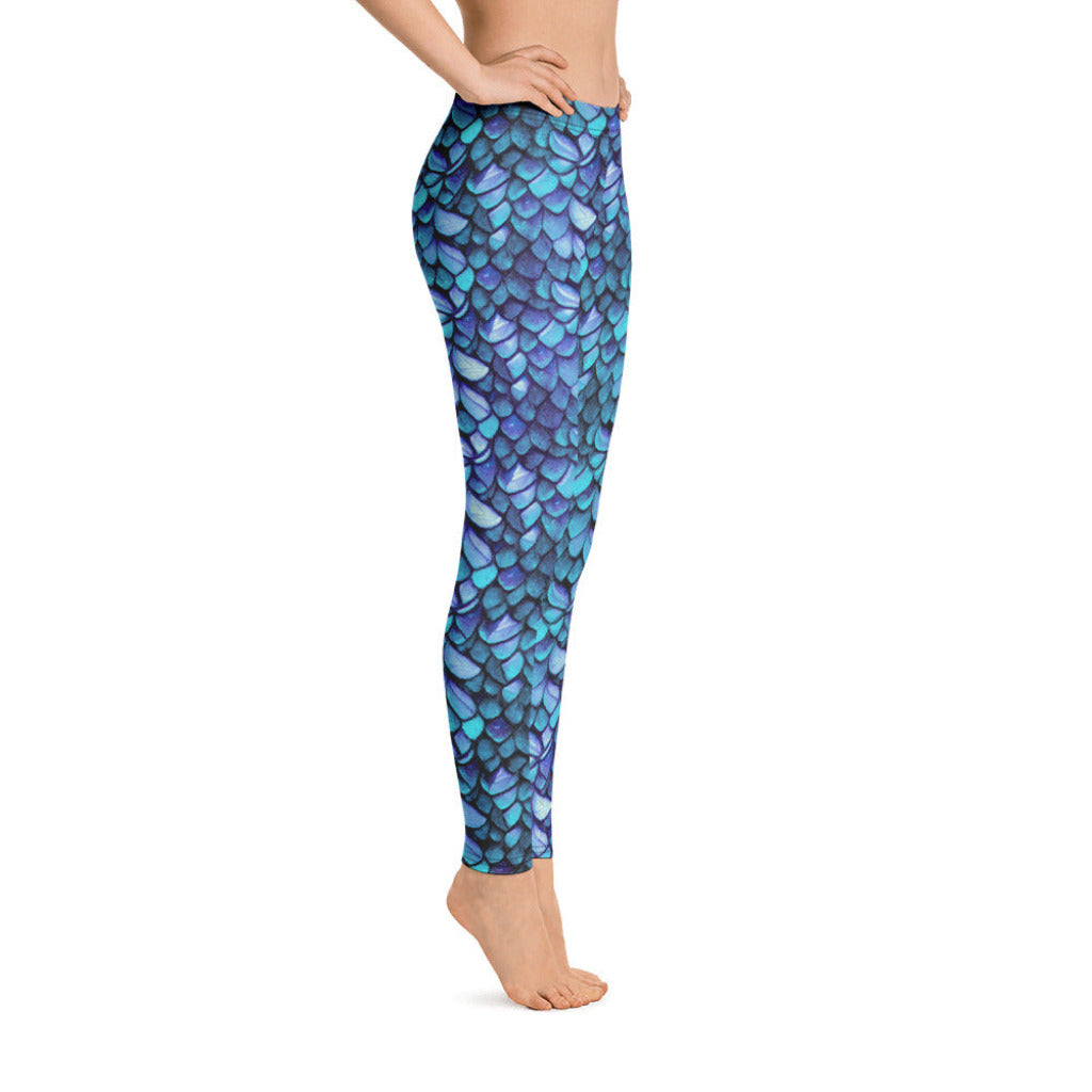 Low Waist Swim Leggings in Blue - Side View