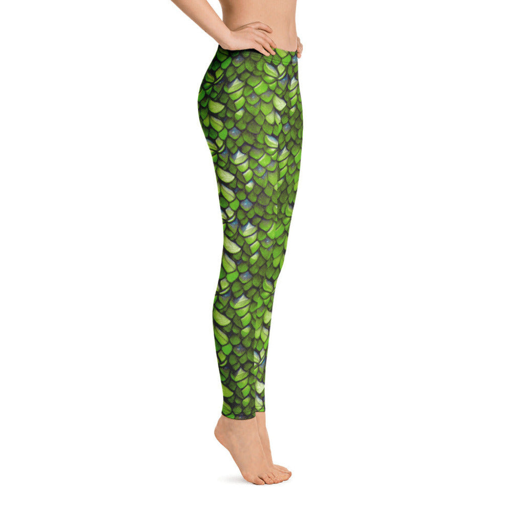 Low Waist Swim Leggings in Green - Side View