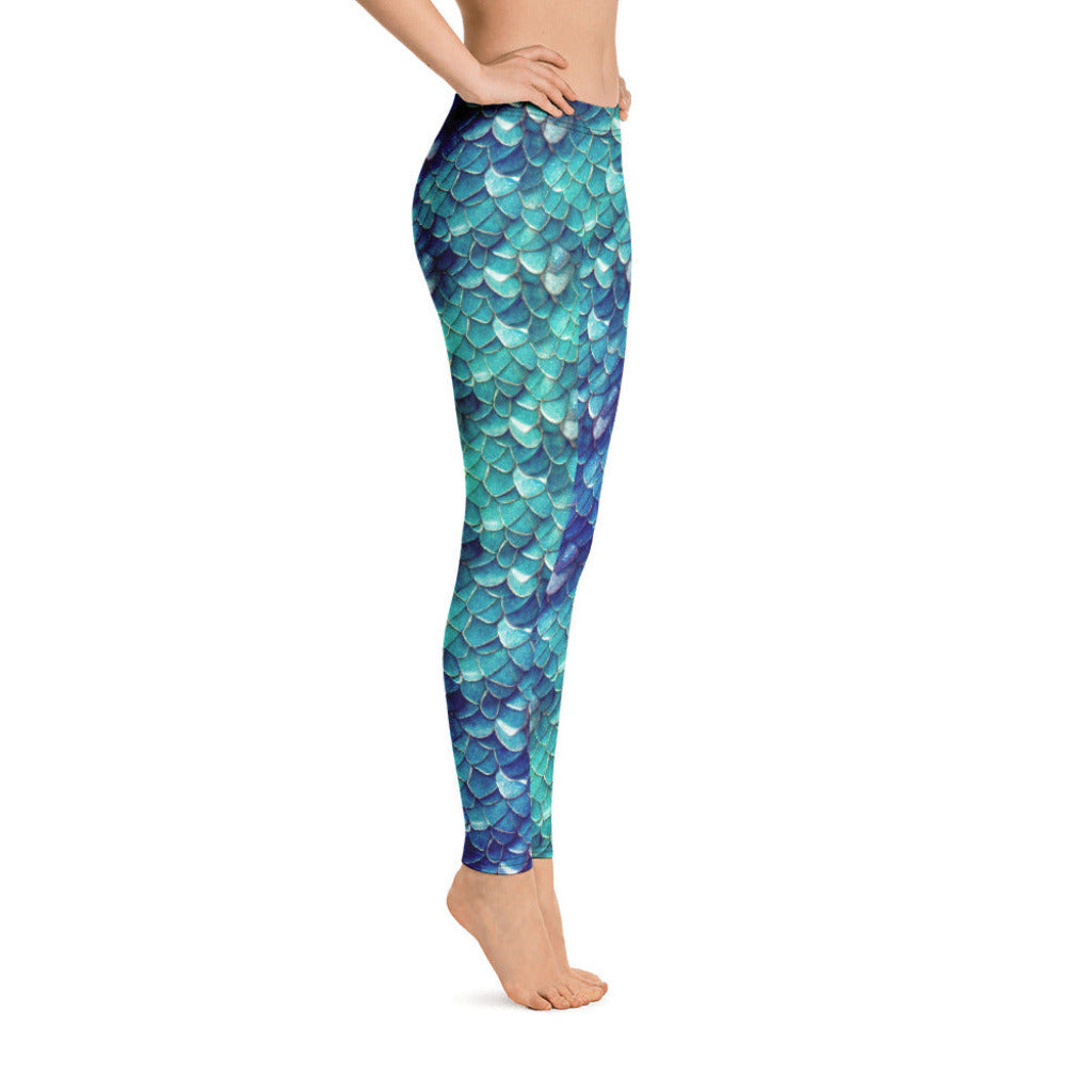 Low Waist Swim Leggings in Teal - Side View