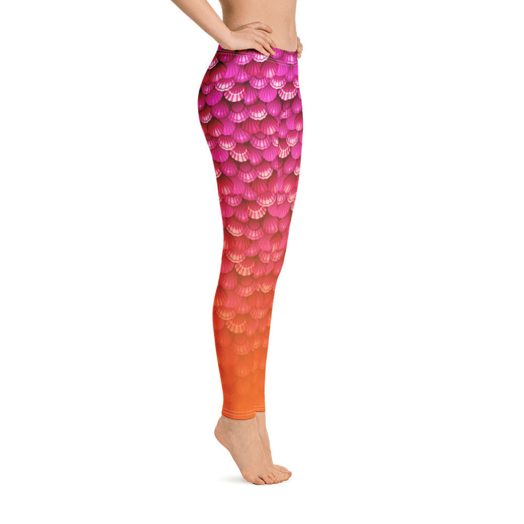 Low Waist Swim Leggings in Coral - Side View