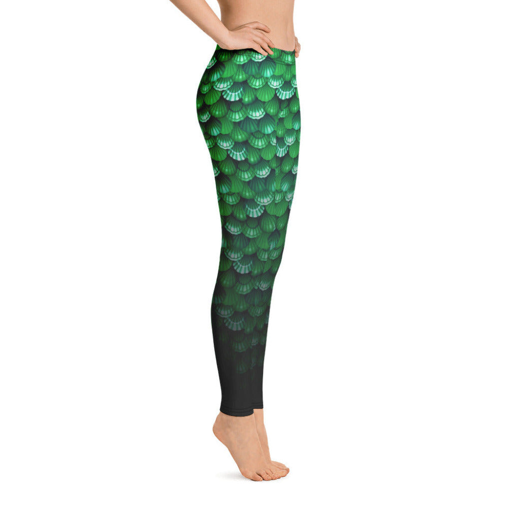 Low Waist Swim Leggings in Green - Side View