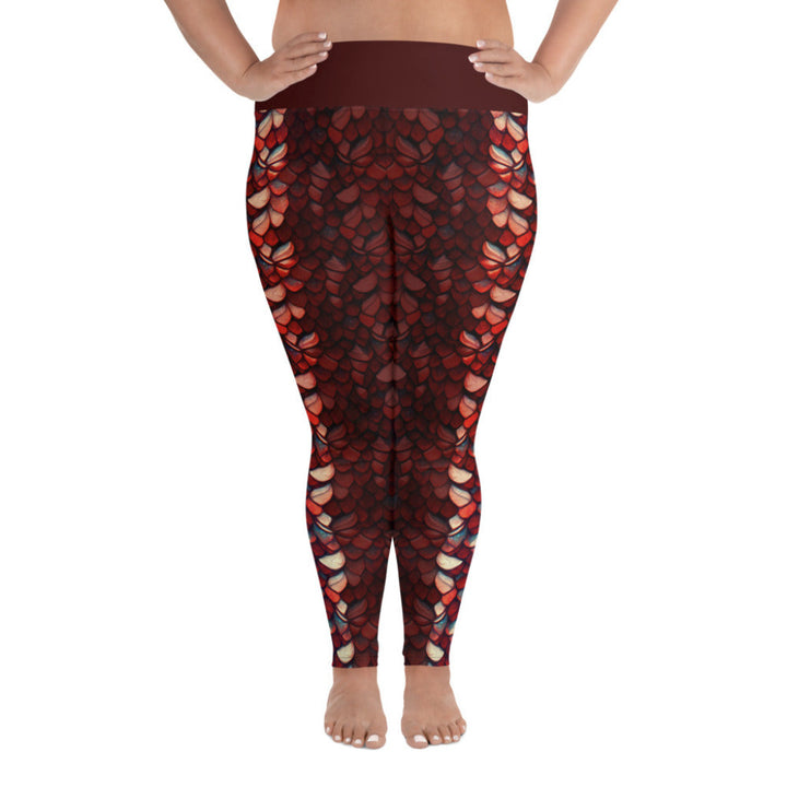 Plus Size High Waist Swim Leggings in Red - Front View