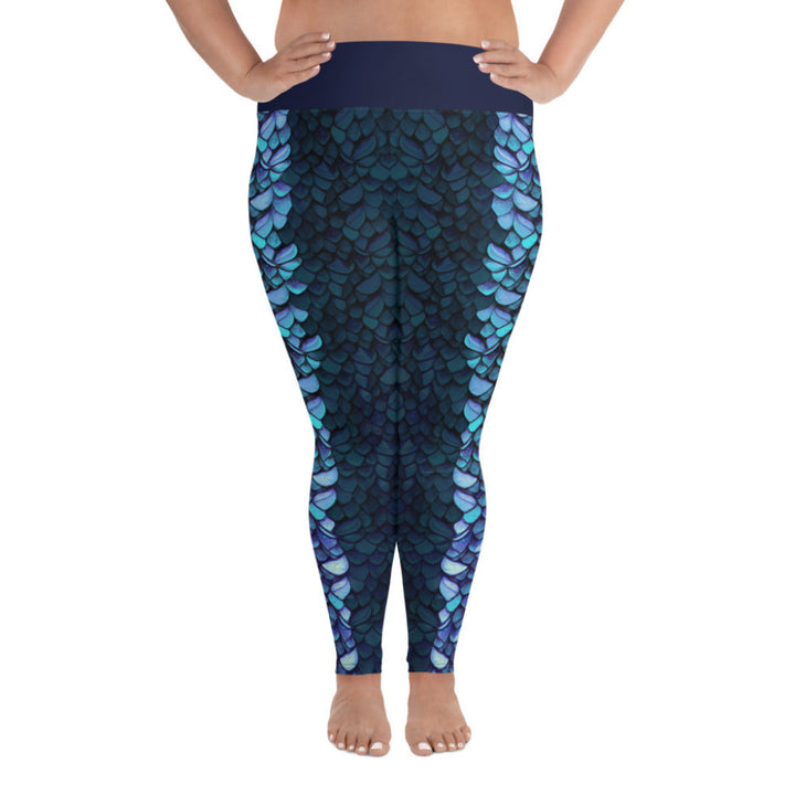 Plus Size High Waist Swim Leggings in Blue - Front View