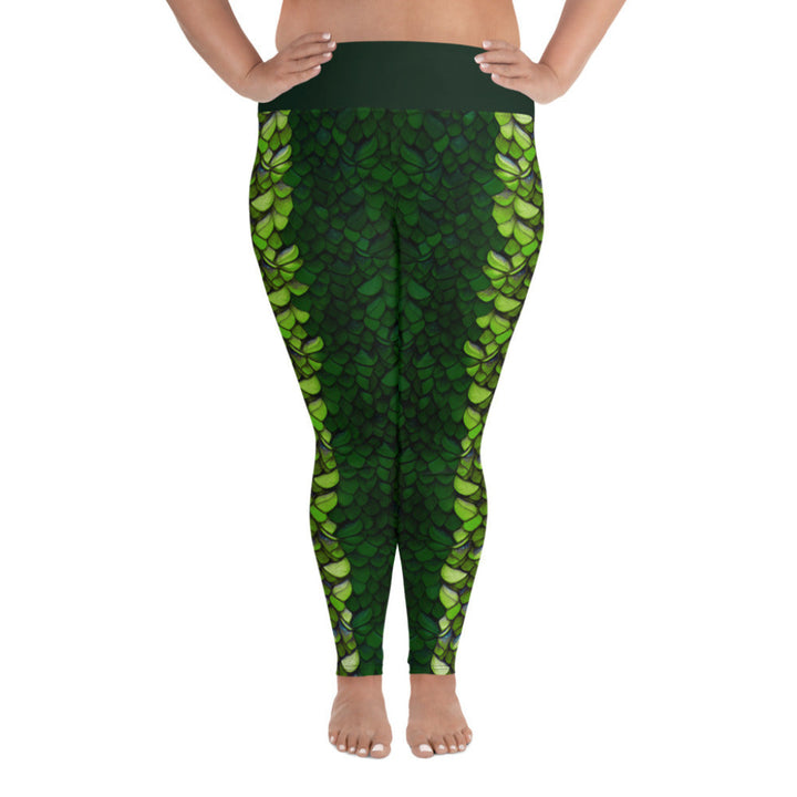 Plus Size High Waist Swim Leggings in Green - Front View