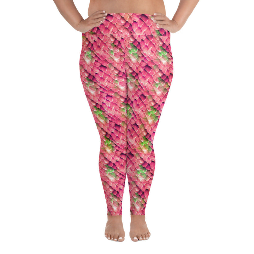 Plus Size High Waist Swim Leggings in Pink - Front View