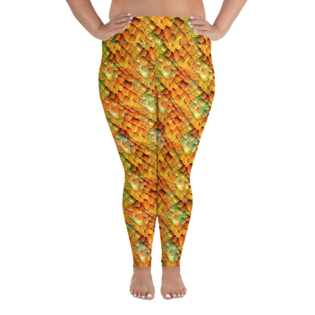 Plus Size High Waist Swim Leggings in Gold - Front View