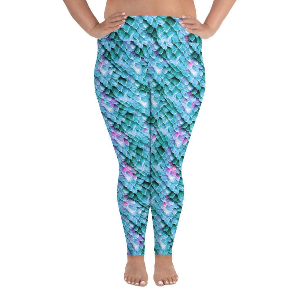 Plus Size High Waist Swim Leggings in Blue - Front View