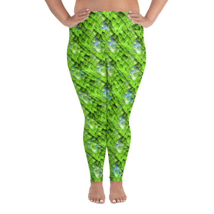 Plus Size High Waist Swim Leggings in Green - Front View