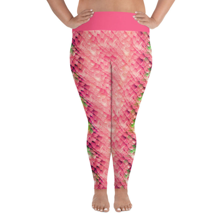 Plus Size High Waist Swim Leggings in Pink - Front View