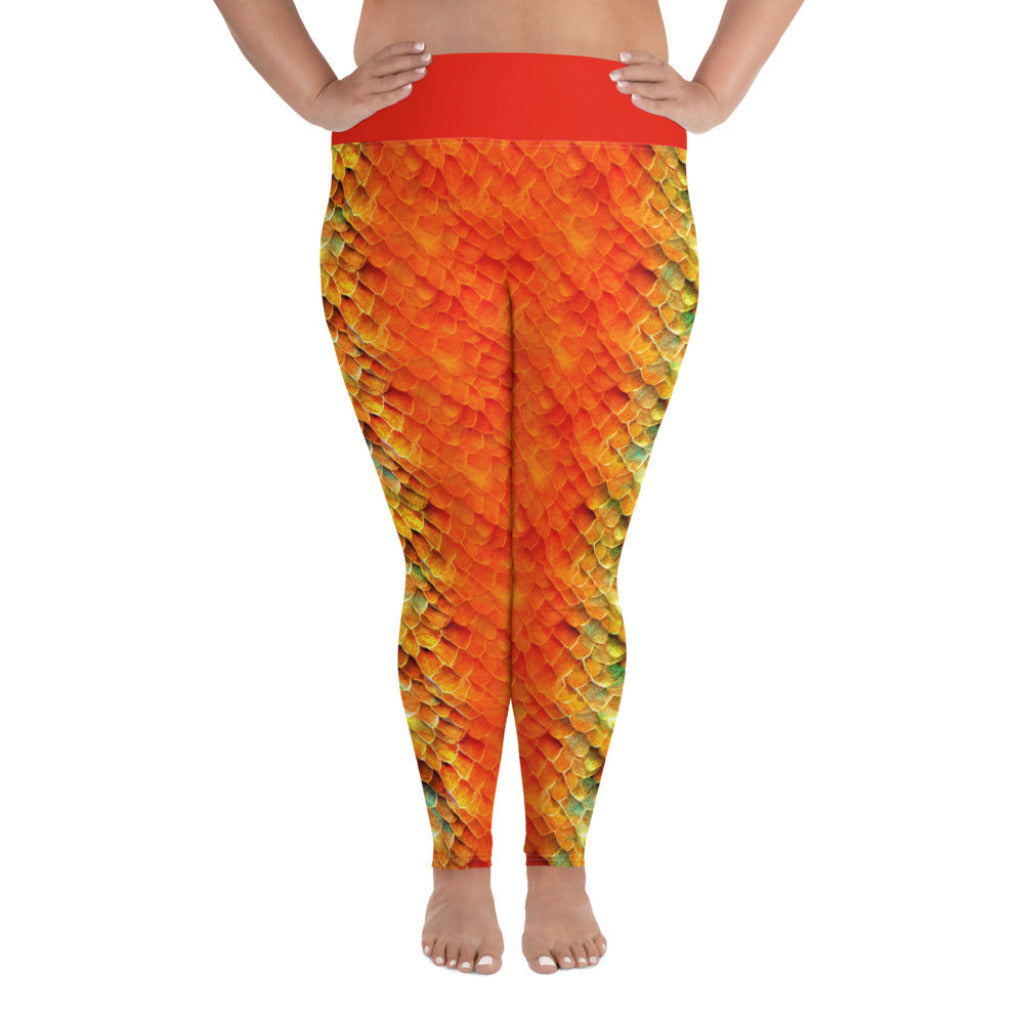 Plus Size High Waist Swim Leggings in Orange / Gold - Front View