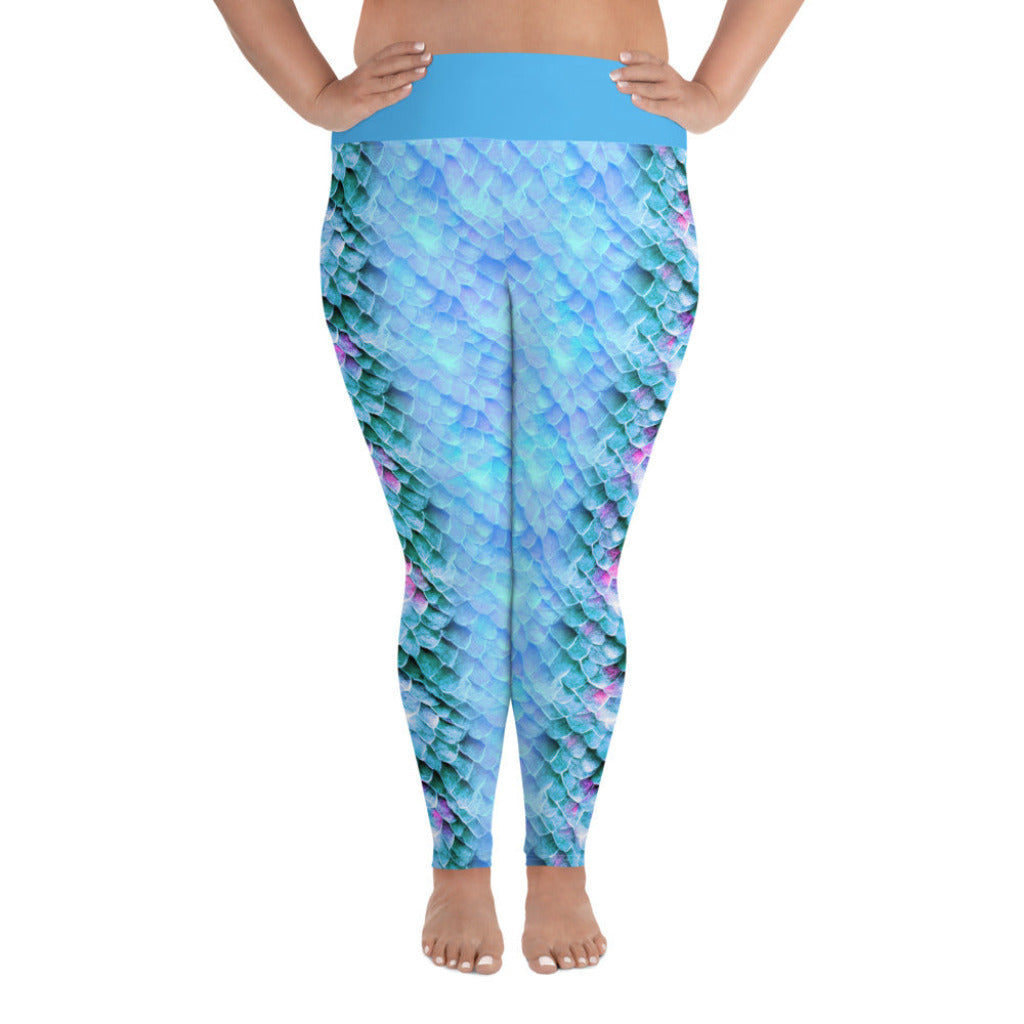 Plus Size High Waist Swim Leggings in Blue - Front View