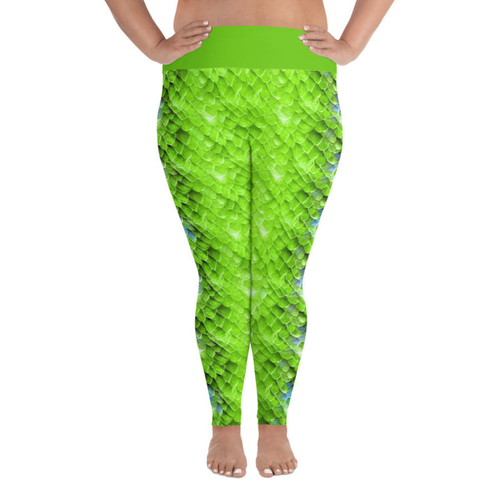 Plus Size High Waist Swim Leggings in Green - Front View