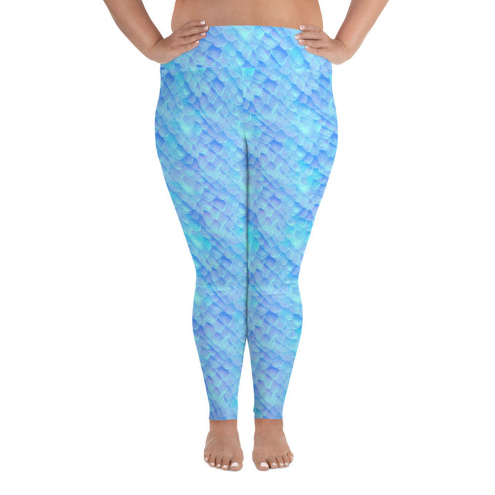 Plus Size High Waist Swim Leggings in Blue - Front View