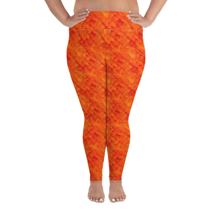 Plus Size High Waist Swim Leggings in Orange - Front View