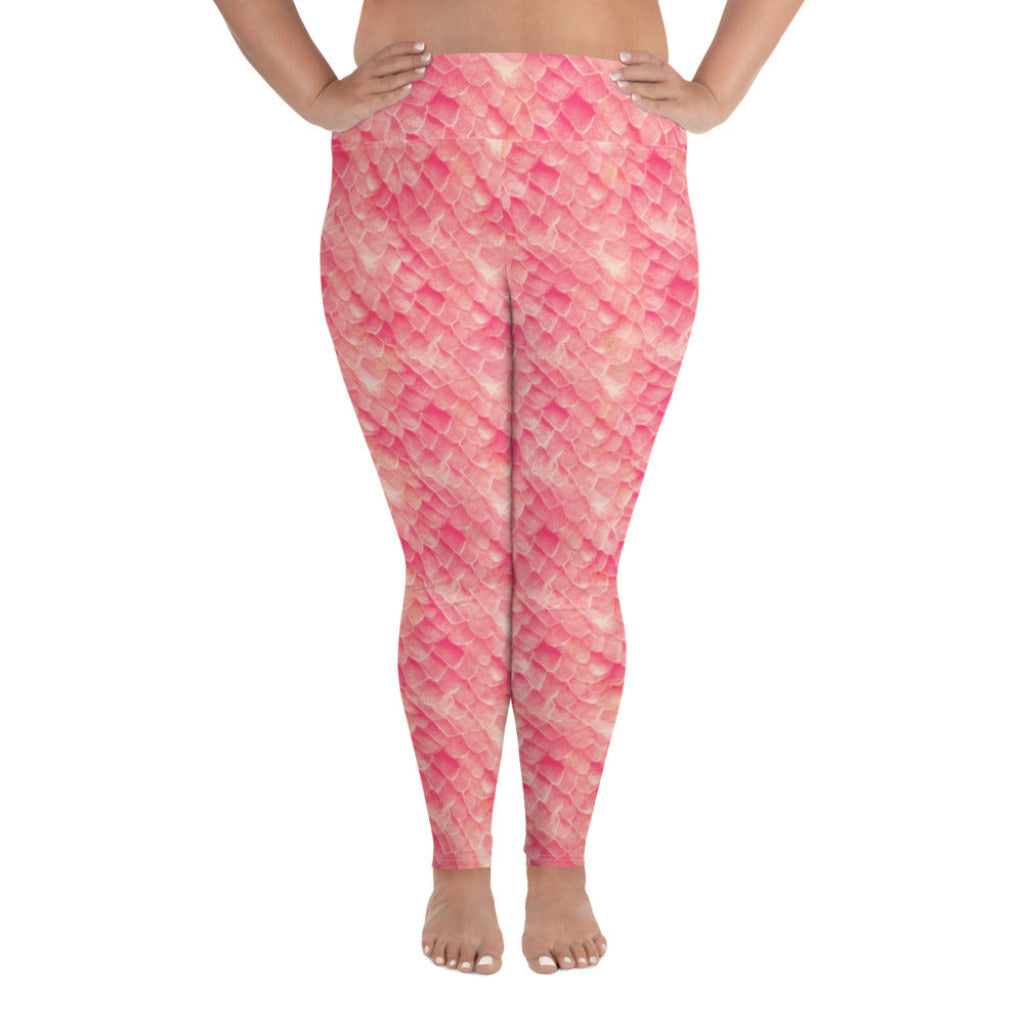 Plus Size High Waist Swim Leggings in Pink - Front View