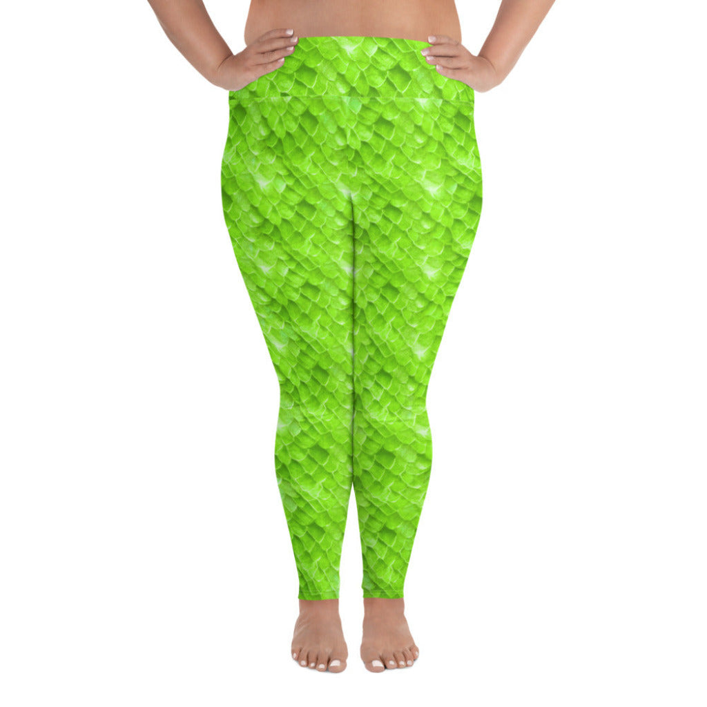 Plus Size High Waist Swim Leggings in Green - Front View