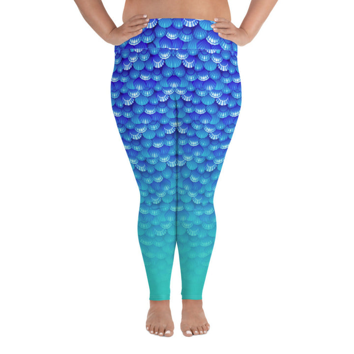 Plus Size High Waist Swim Leggings in Blue - Front View