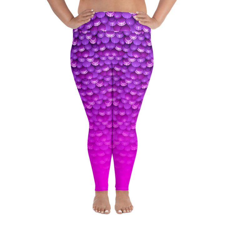 Plus Size High Waist Swim Leggings in Purple - Front View