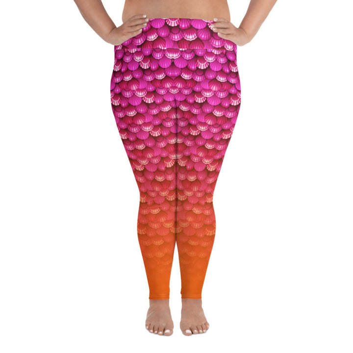 Plus Size High Waist Swim Leggings in Coral - Front View