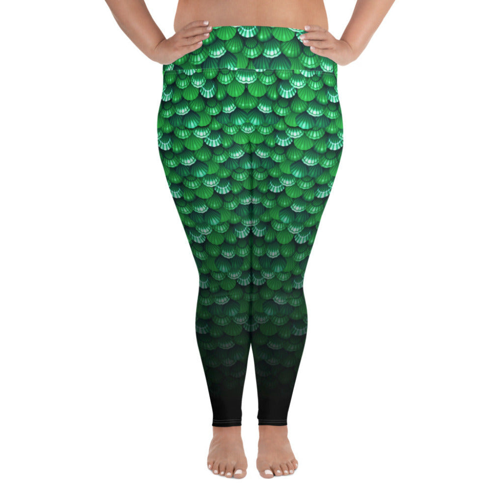 Plus Size High Waist Swim Leggings in Green - Front View