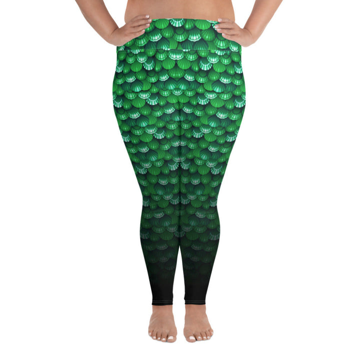 Plus Size High Waist Swim Leggings in Green - Front View