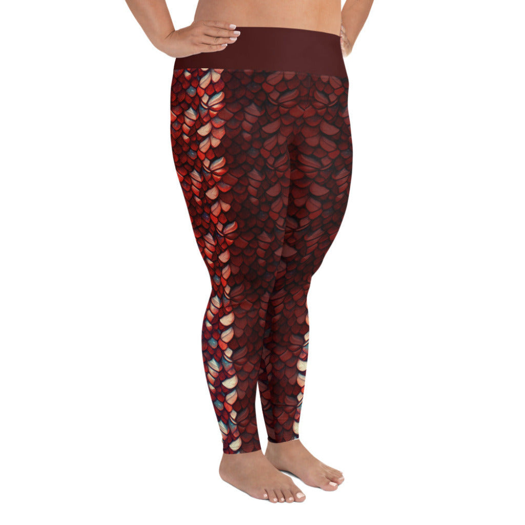 Plus Size High Waist Swim Leggings in Red - Side View