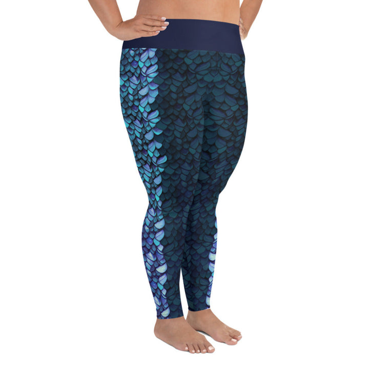 Plus Size High Waist Swim Leggings in Blue - Side View