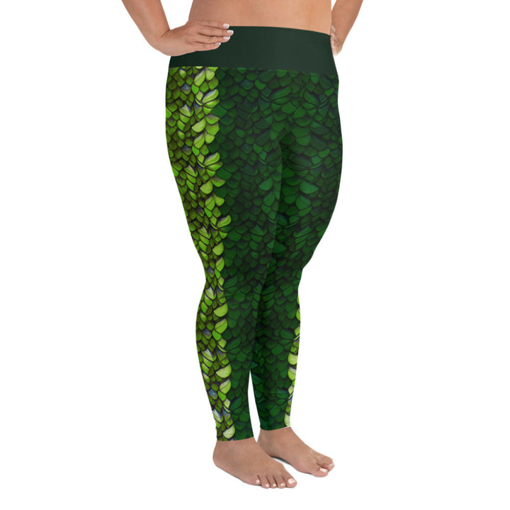 Plus Size High Waist Swim Leggings in Green - Side View