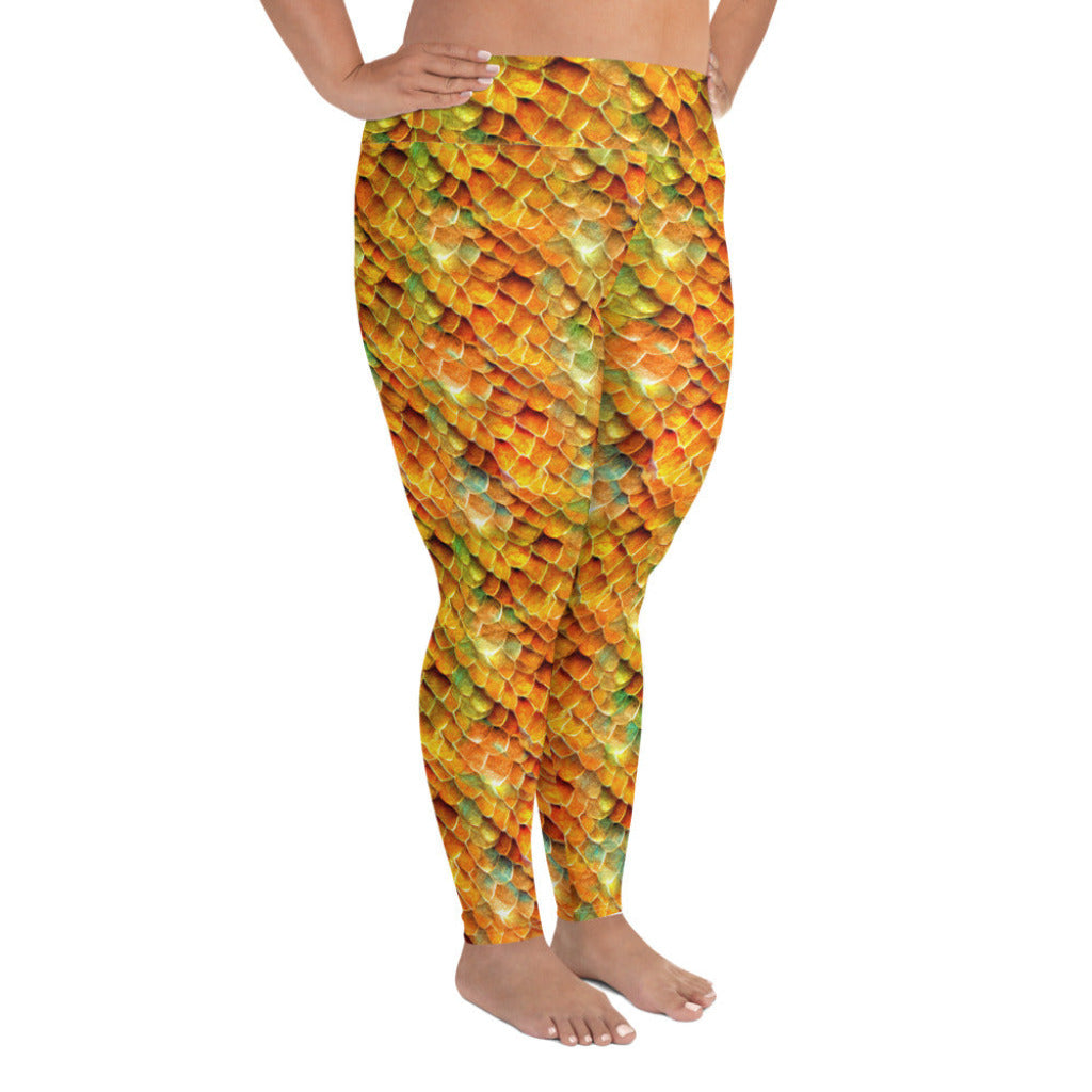 Plus Size High Waist Swim Leggings in Gold - Side View