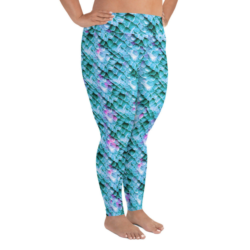 Plus Size High Waist Swim Leggings in Blue - Side View