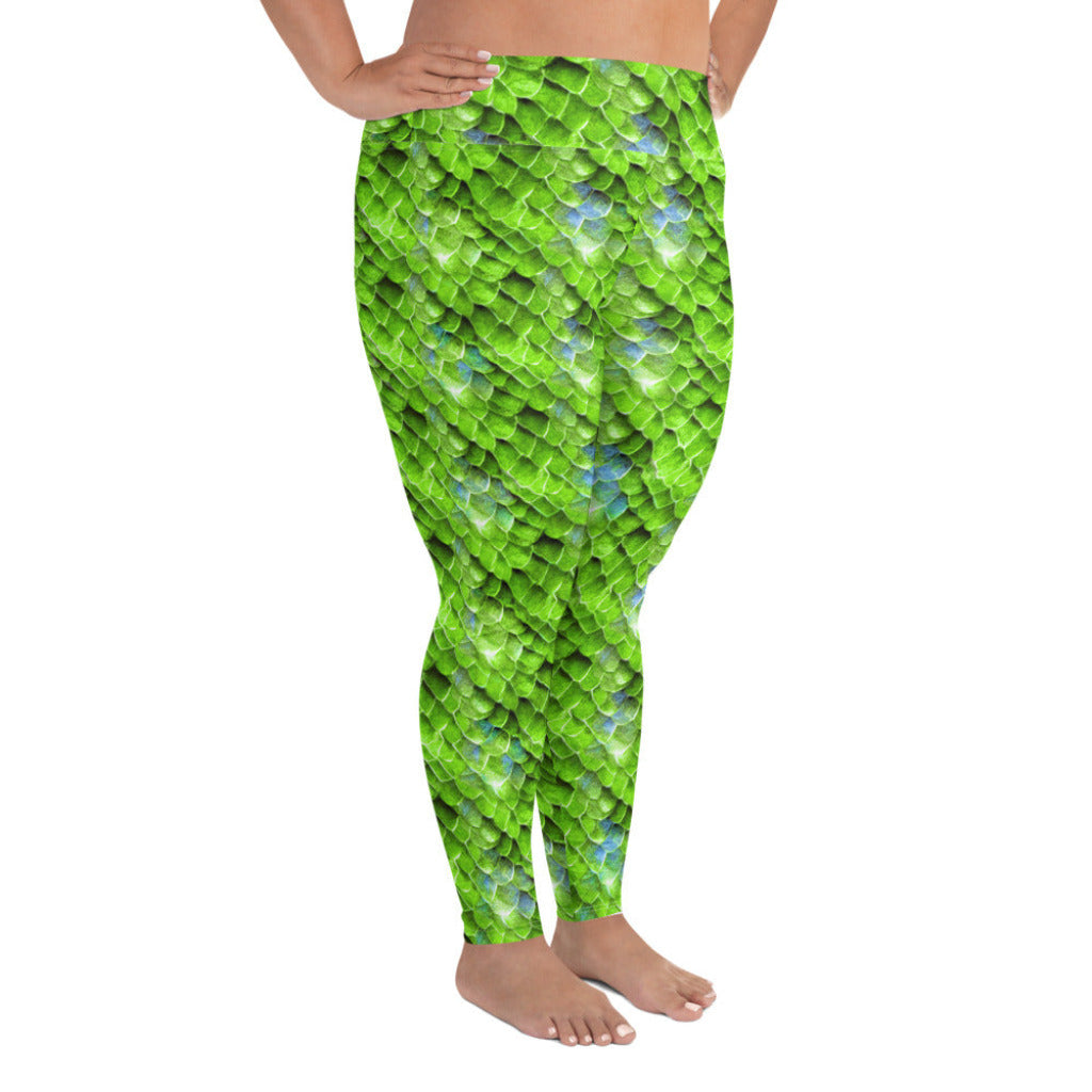 Plus Size High Waist Swim Leggings in Green - Side View