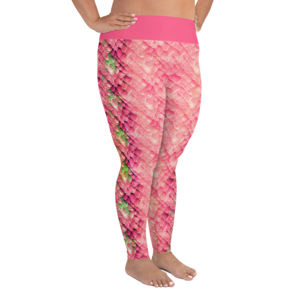 Plus Size High Waist Swim Leggings in Pink - Side View