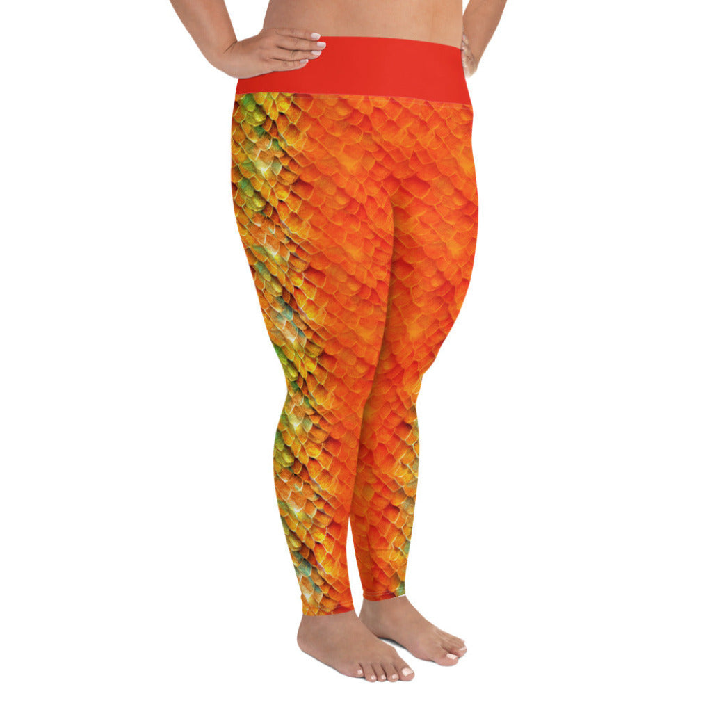 Plus Size High Waist Swim Leggings in Orange / Gold - Side View