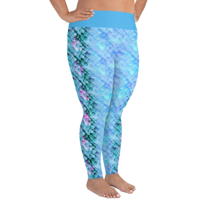 Plus Size High Waist Swim Leggings in Blue - Side View