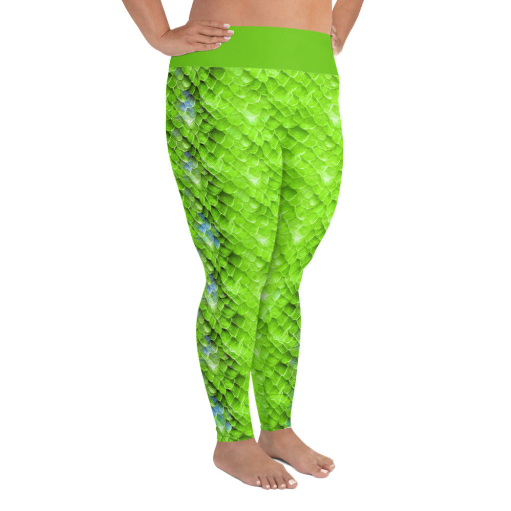 Plus Size High Waist Swim Leggings in Green - Side View