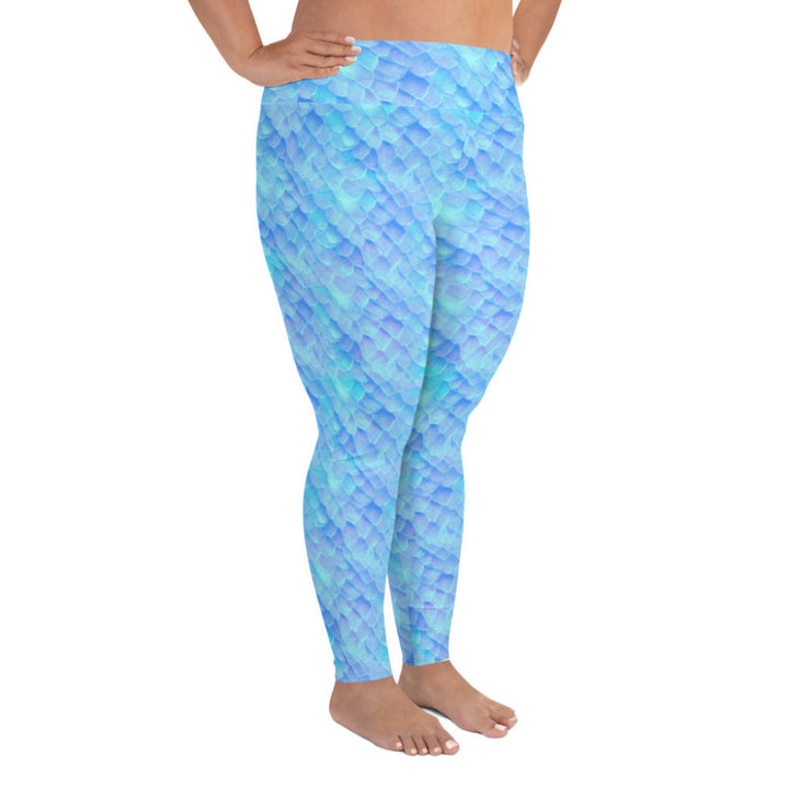 Plus Size High Waist Swim Leggings in Blue - Side View