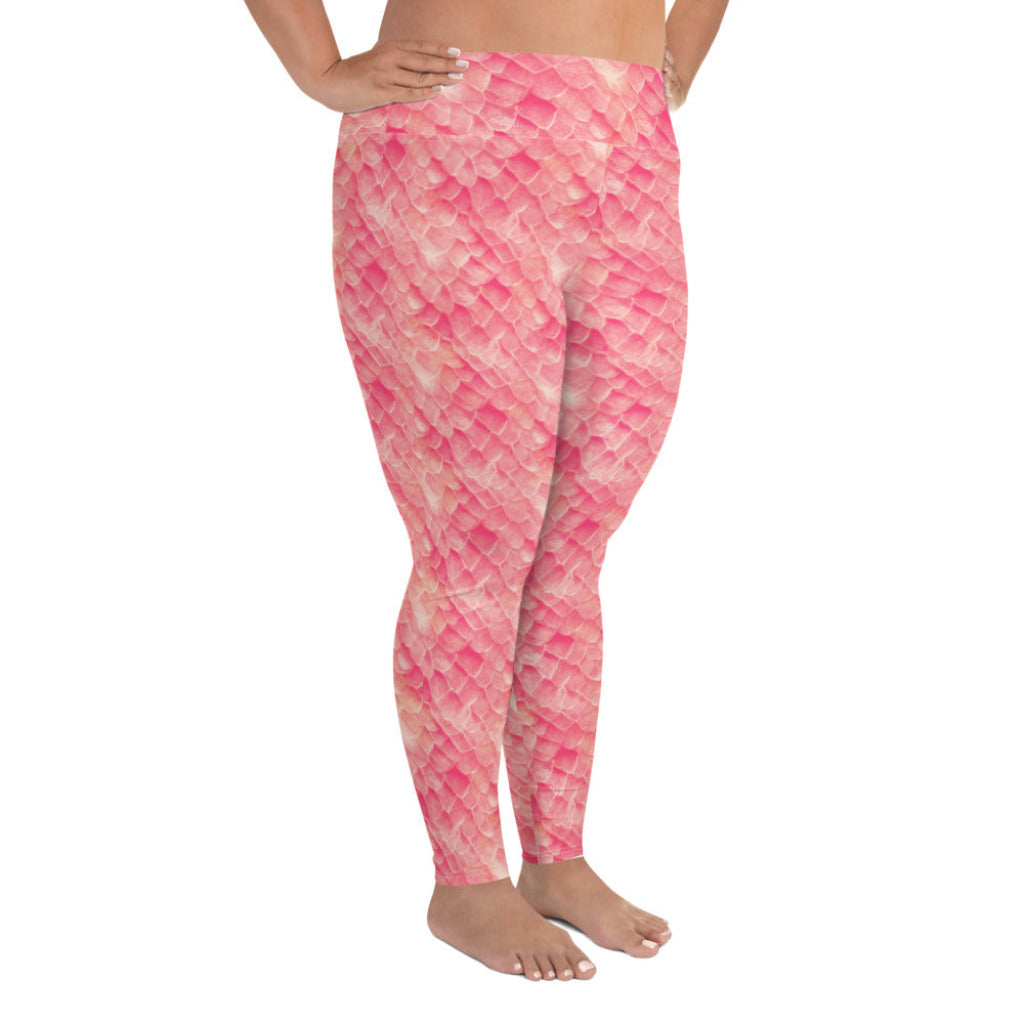 Plus Size High Waist Swim Leggings in Pink - Side View