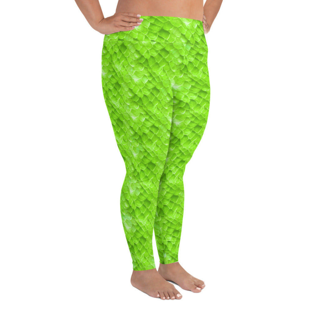 Plus Size High Waist Swim Leggings in Green - Side View