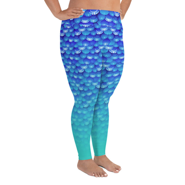 Plus Size High Waist Swim Leggings in Blue - Side View