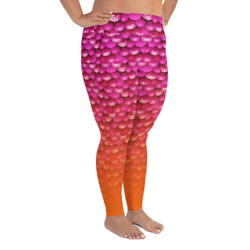 Plus Size High Waist Swim Leggings in Coral - Side View