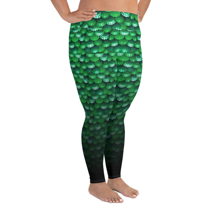 Plus Size High Waist Swim Leggings in Green - Side View