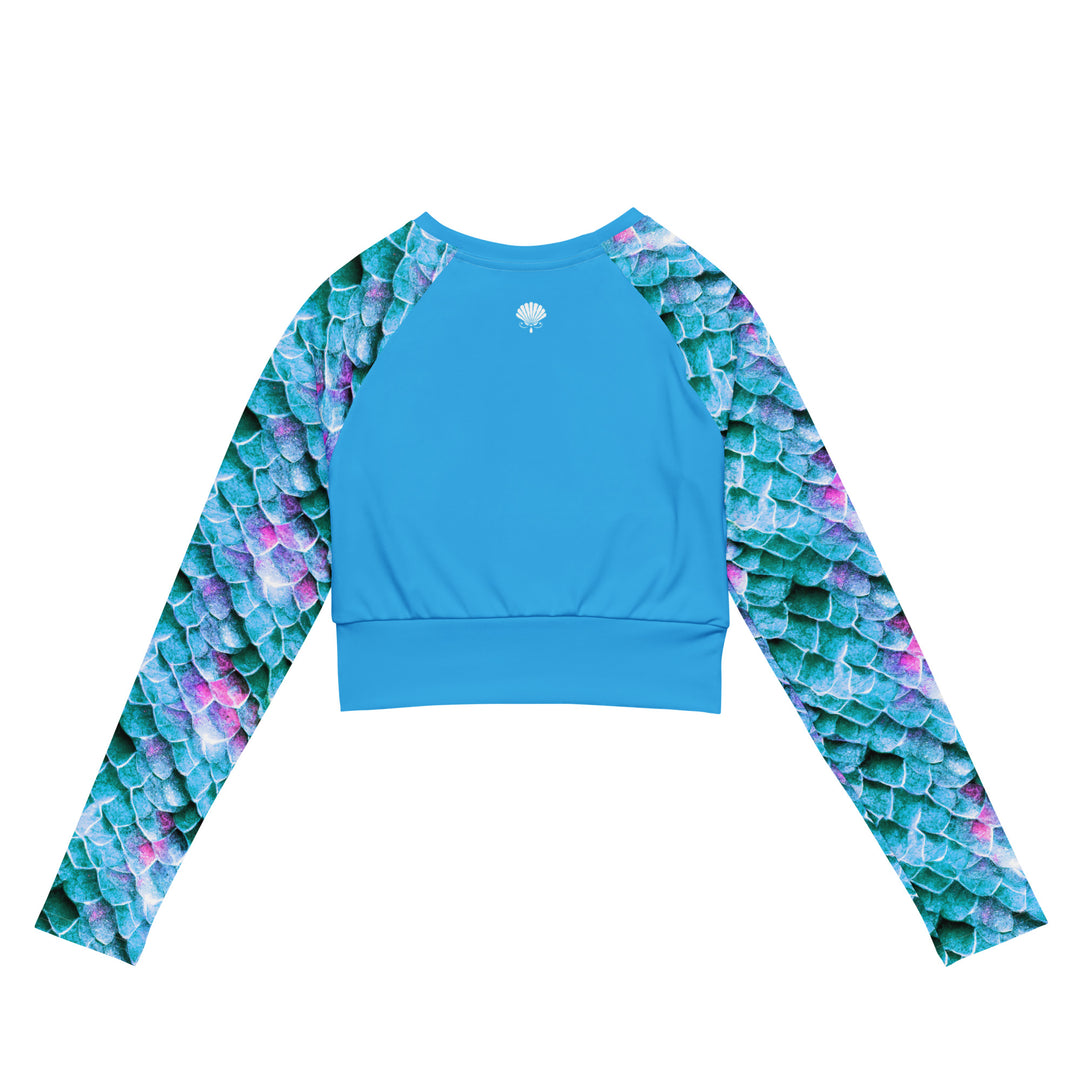 Long Sleeve Crop Top Rashguard in Blue - Rear View