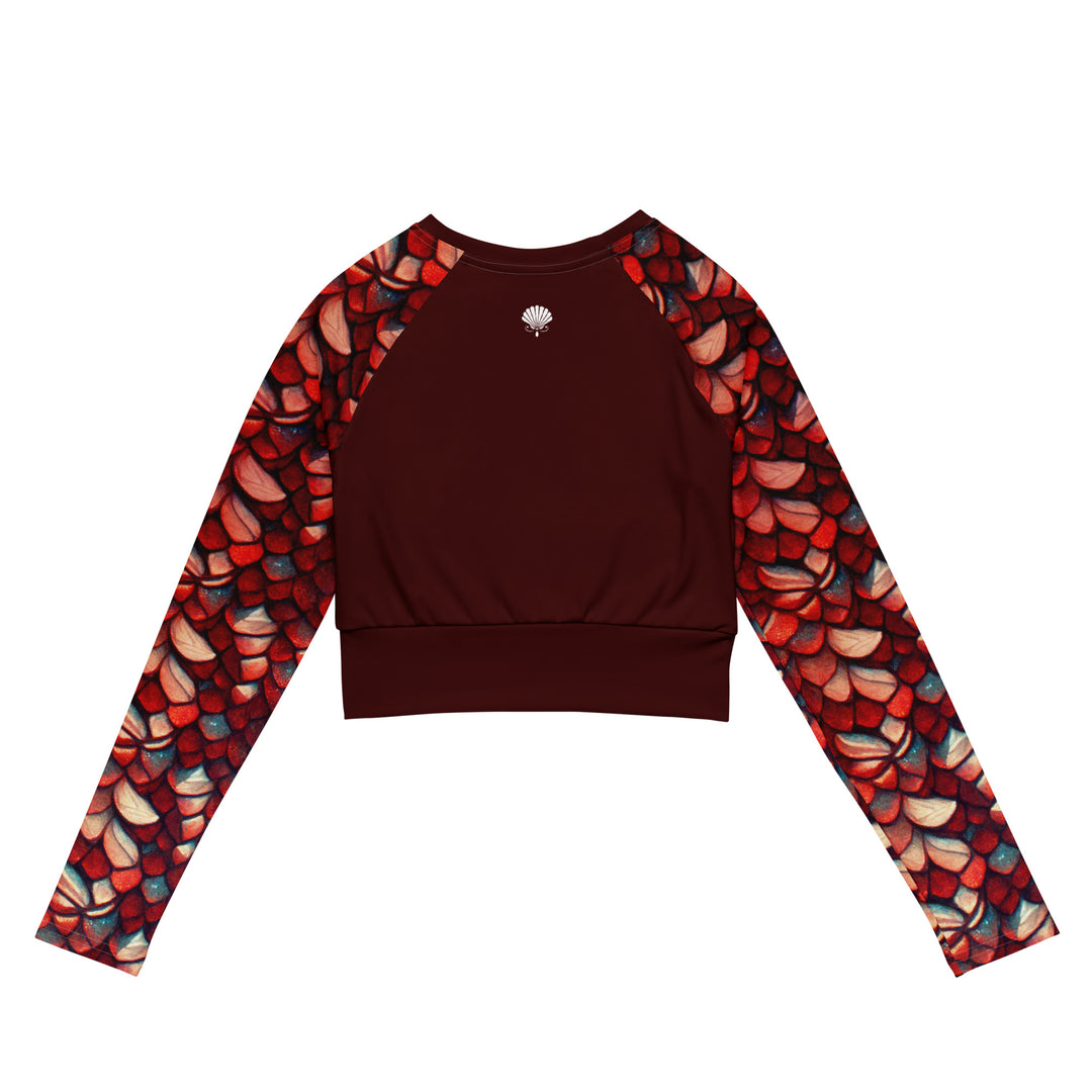 Long Sleeve Crop Top Rashguard in Red - Rear View