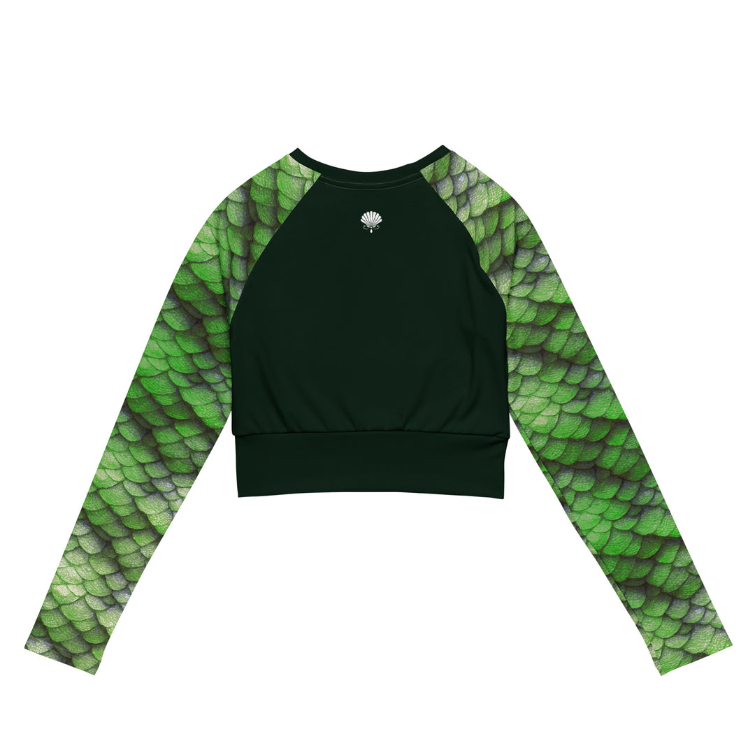 Long Sleeve Crop Top Rashguard in Green - Rear View