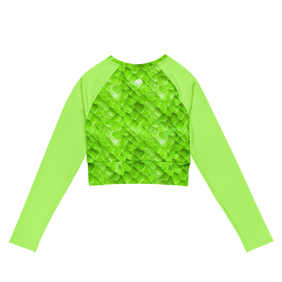 Long Sleeve Crop Top Rashguard in Green - Rear View