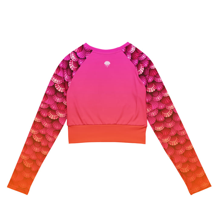 Long Sleeve Crop Top Rashguard in Coral - Rear View