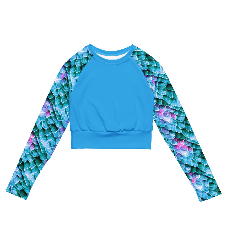 Long Sleeve Crop Top Rashguard in Blue - Front View