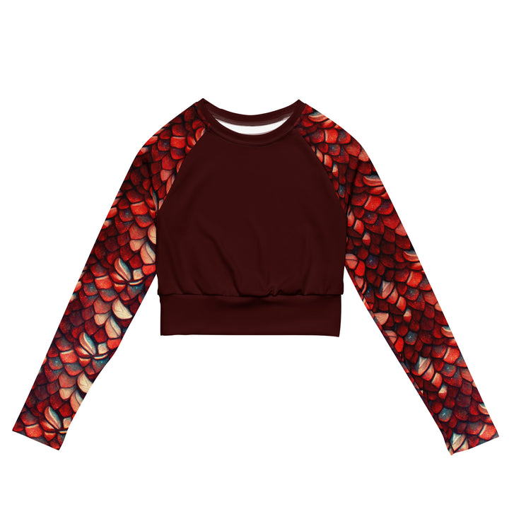 Long Sleeve Crop Top Rashguard in Red - Front View